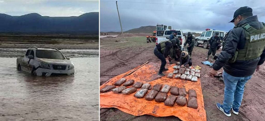 Más de 100 kilos de droga encontrados en camioneta arrastrada por el río en la frontera con Chile