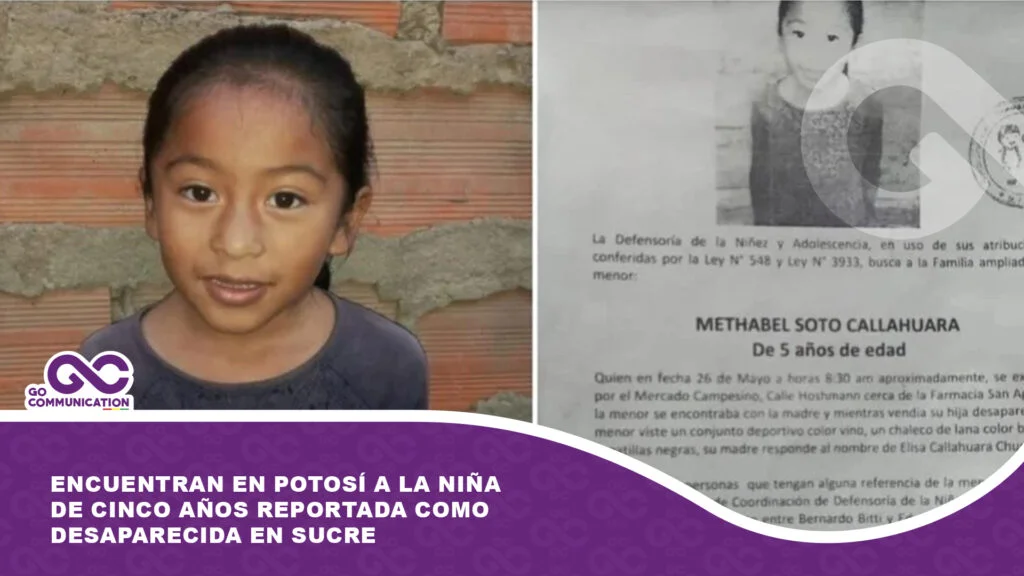 Encuentran en Potosí a la niña de cinco años reportada como desaparecida en Sucre