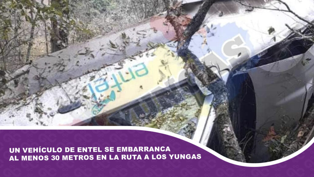 Un vehículo de Entel se embarranca al menos 30 metros en la ruta a los Yungas