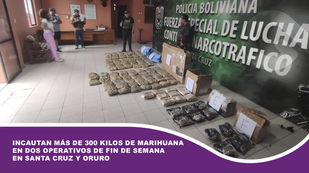 Incautan más de 300 kilos de marihuana en dos operativos de fin de semana en Santa Cruz y Oruro