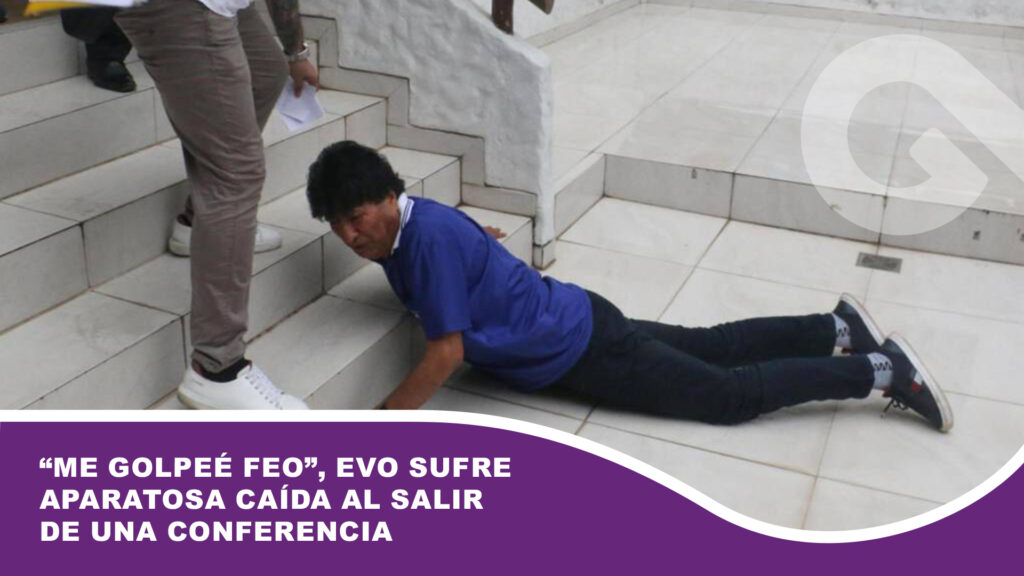 “Me golpeé feo”, Evo sufre aparatosa caída al salir de una conferencia