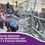 Ponchos Rojos rebasan cordones de seguridad; hay 7 policías y 2 civiles heridos