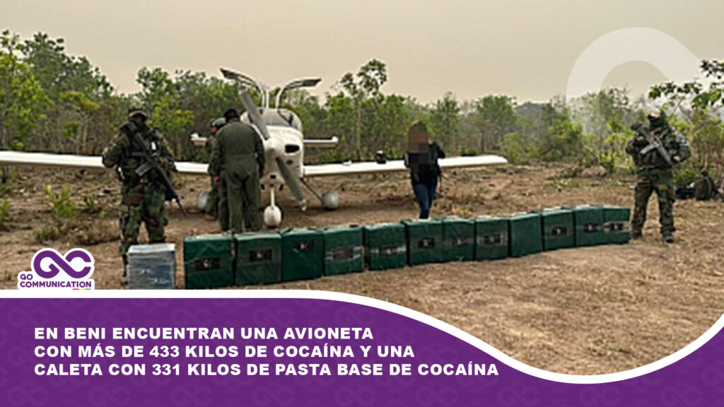 En Beni encuentran una avioneta con más de 433 kilos de cocaína y una caleta con 331 kilos de pasta base de cocaína