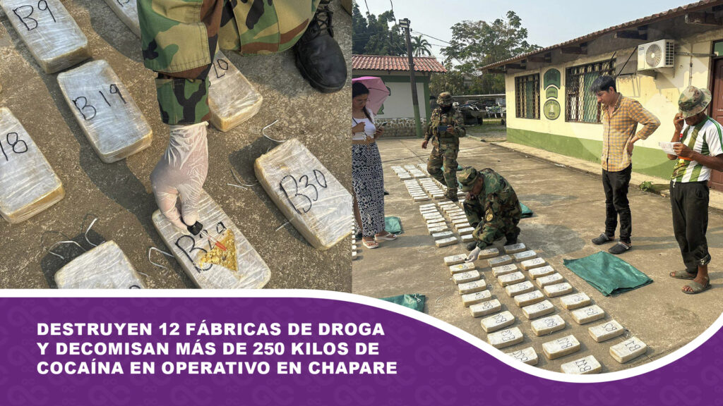 Destruyen 12 fábricas de droga y decomisan más de 250 kilos de cocaína en operativo en Chapare