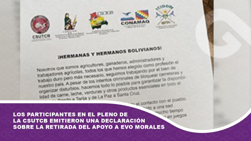 Los participantes en el pleno de la CSUTCB emitieron una declaración sobre la retirada del apoyo a Evo Morales