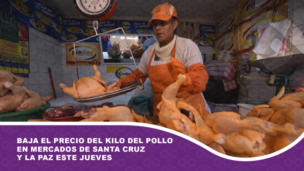 Baja el precio del kilo del pollo en mercados de Santa Cruz y La Paz este jueves