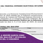 TSE notifica a Grover García como presidente del MAS-IPSP y oficializa resoluciones del X Congreso