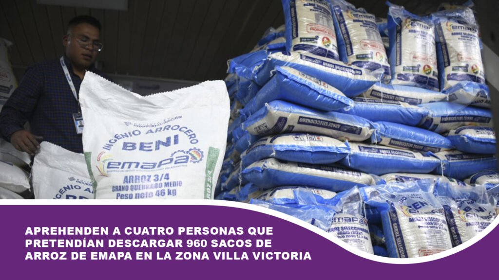 Aprehenden a cuatro personas que pretendían descargar 960 sacos de arroz de Emapa en la zona Villa Victoria