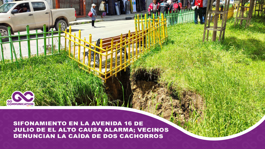 Sifonamiento en la avenida 16 de Julio de El Alto causa alarma; vecinos denuncian la caída de dos cachorros