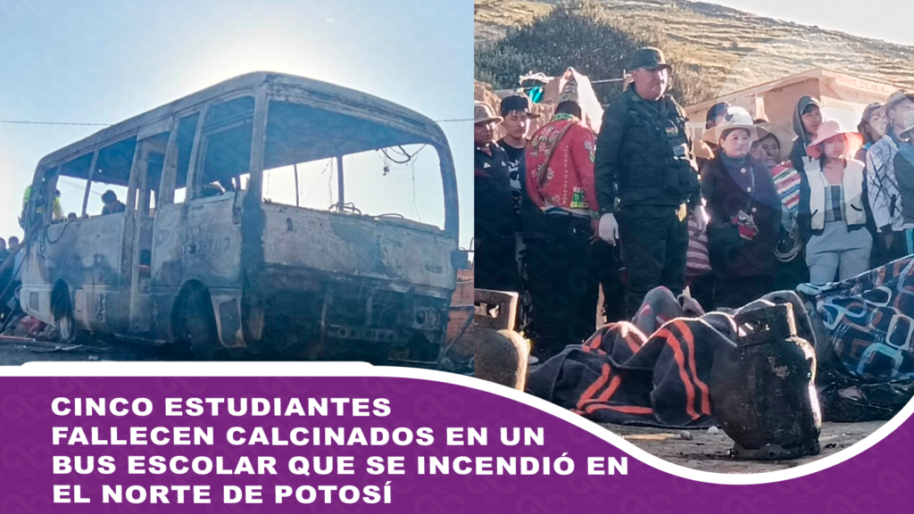 Cinco estudiantes fallecen calcinados en un bus escolar que se incendió en el norte de Potosí