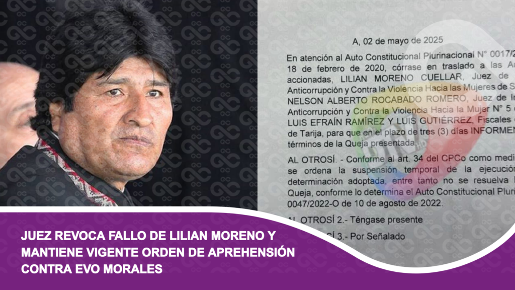 Juez revoca fallo de Lilian Moreno y mantiene vigente orden de aprehensión contra Evo Morales
