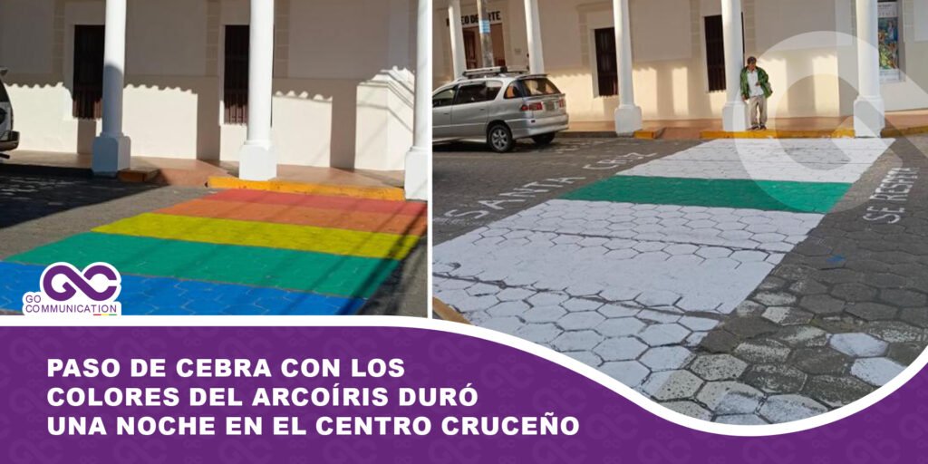 El paso de cebra con los colores del arcoíris duró una noche en el centro cruceño