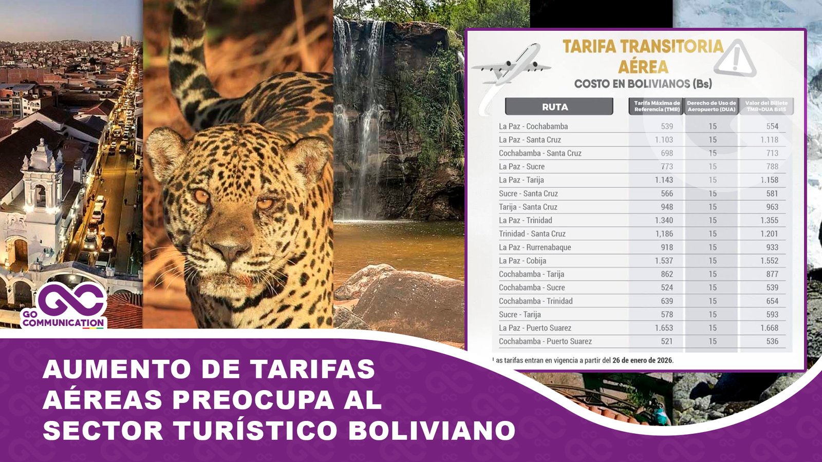 Aumento de tarifas aéreas preocupa al sector turístico boliviano