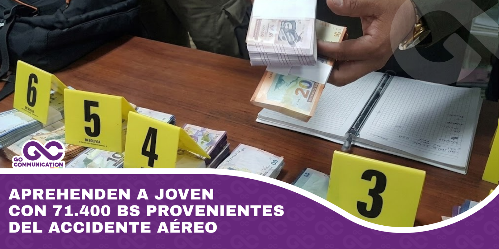 Aprehenden a joven con 71.400 bs provenientes del accidente aéreo