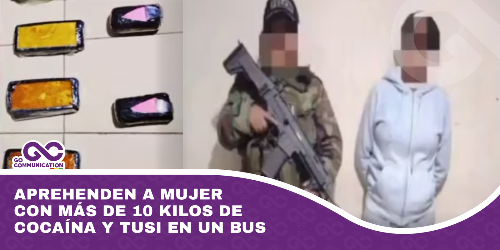 Aprehenden a mujer con más de 10 kilos de cocaína y tusi en un bus