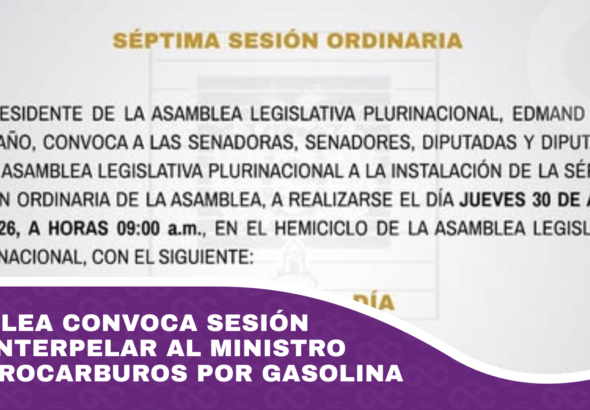 Asamblea convoca sesión para interpelar al ministro de Hidrocarburos por gasolina