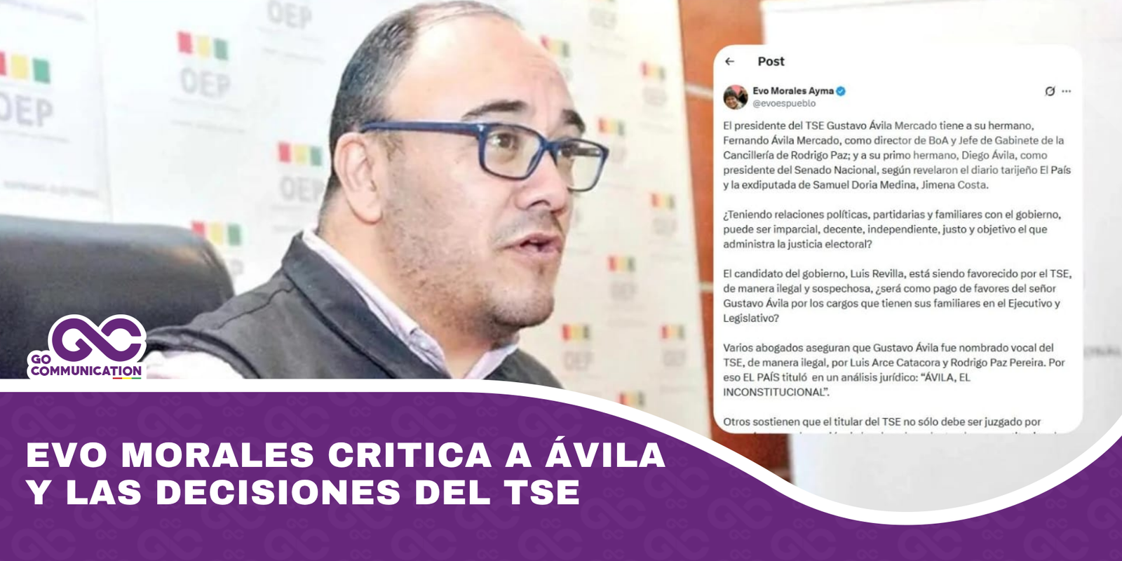 Evo Morales critica a Ávila y las decisiones del TSE