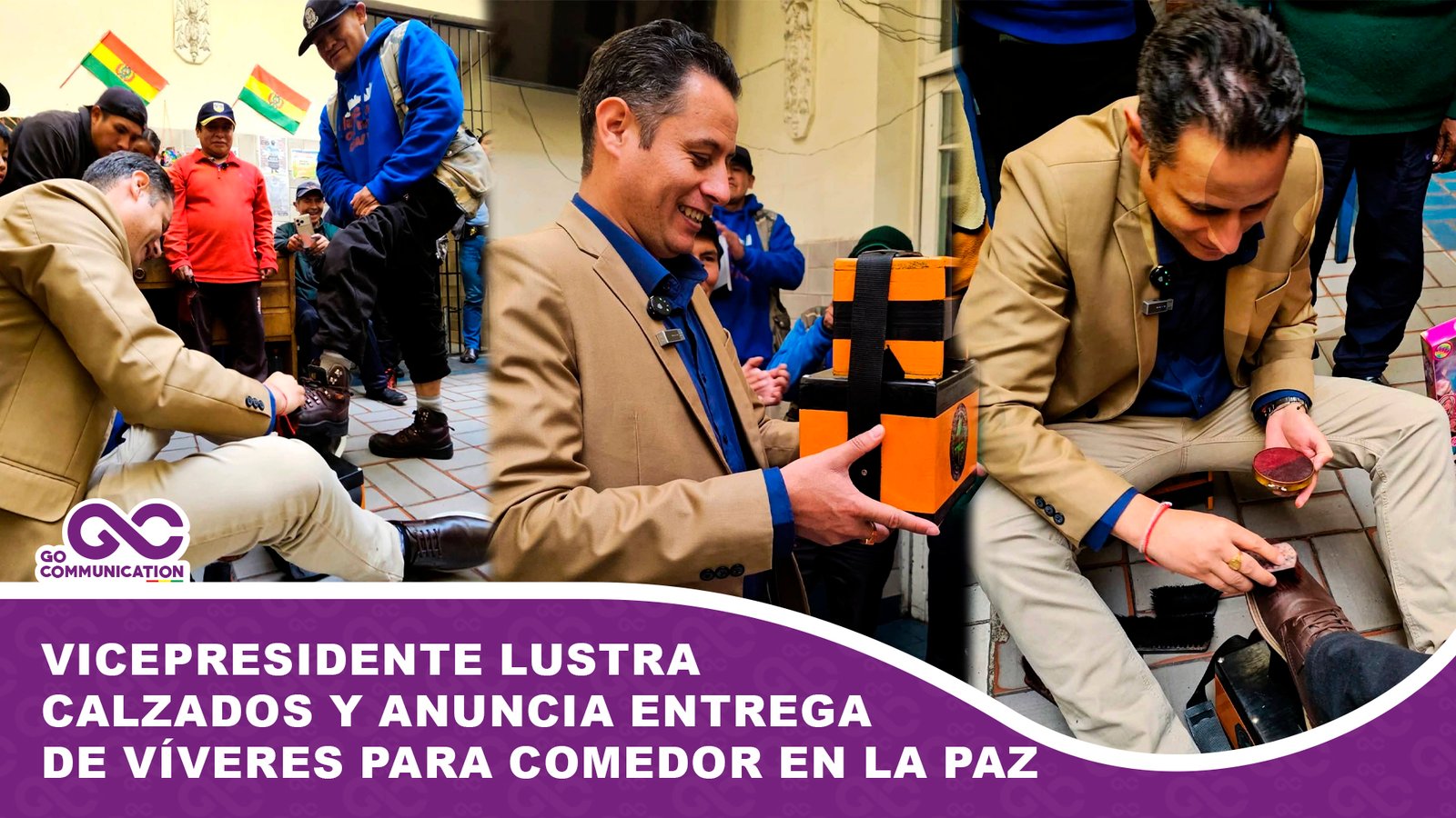 Vicepresidente lustra calzados y anuncia entrega de víveres para comedor en La Paz