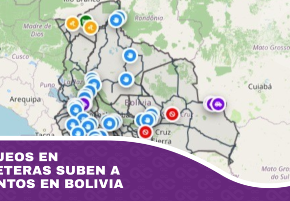 Bloqueos en carreteras suben a 53 puntos en Bolivia