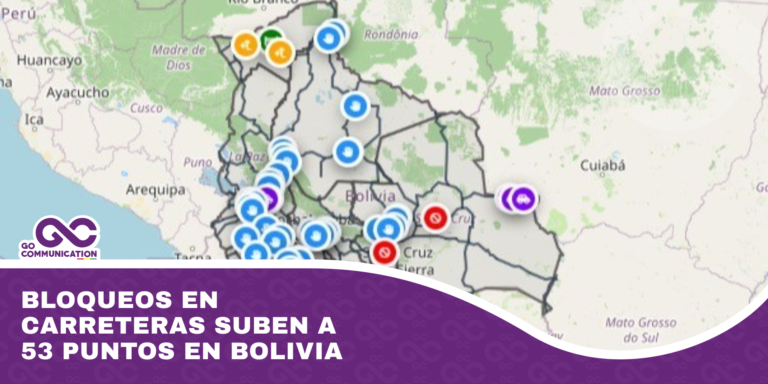 Bloqueos en carreteras suben a 53 puntos en Bolivia