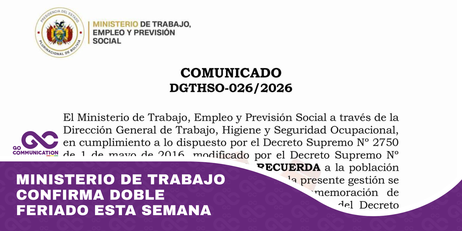 Ministerio de Trabajo confirma doble feriado esta semana