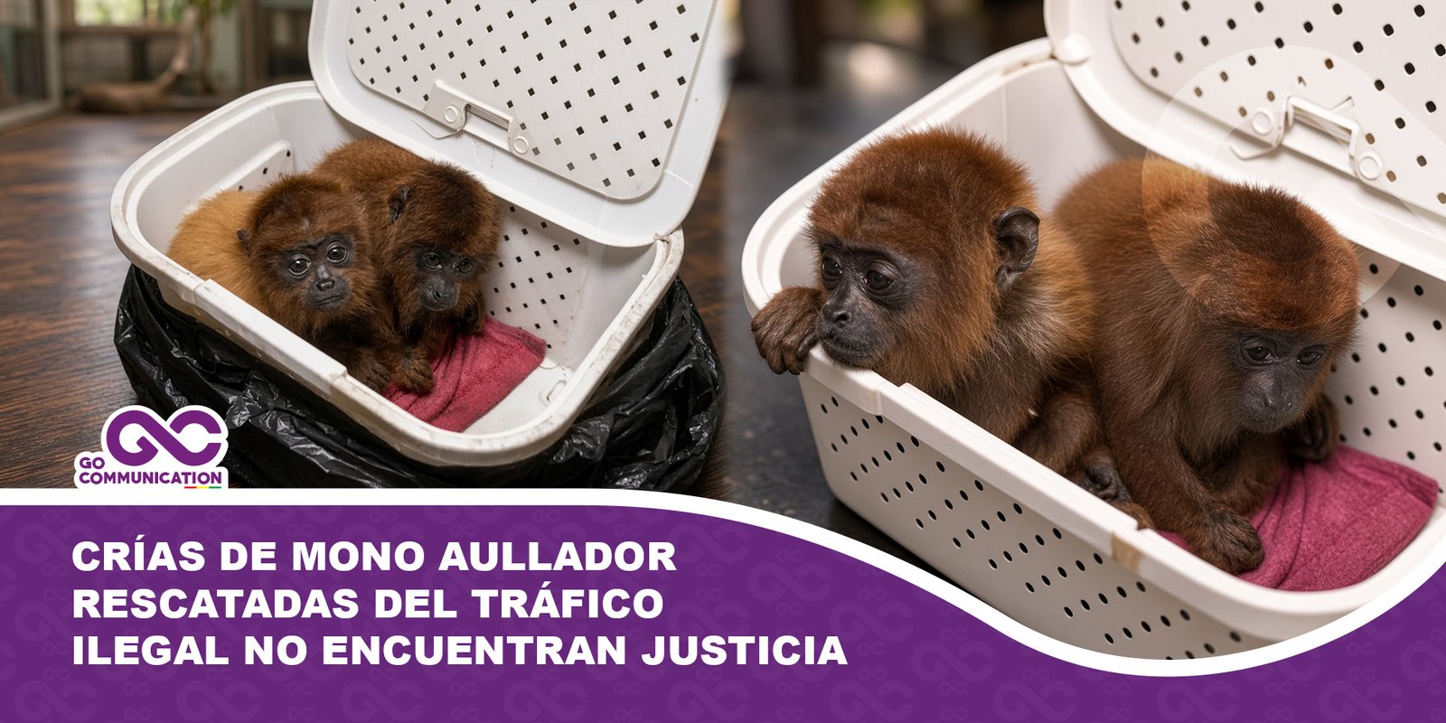 Crías de mono aullador rescatadas del tráfico ilegal no encuentran justicia